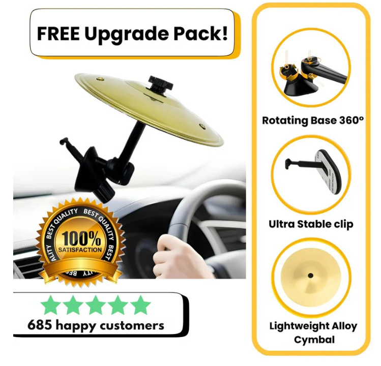 Mini Drum Crash Cymbal Set with Mini Drum Stick, Funny Musical Instruments Gadget for Drummer Music Lovers Gift, Compact Durable Car Accessory for Most Vehicles
