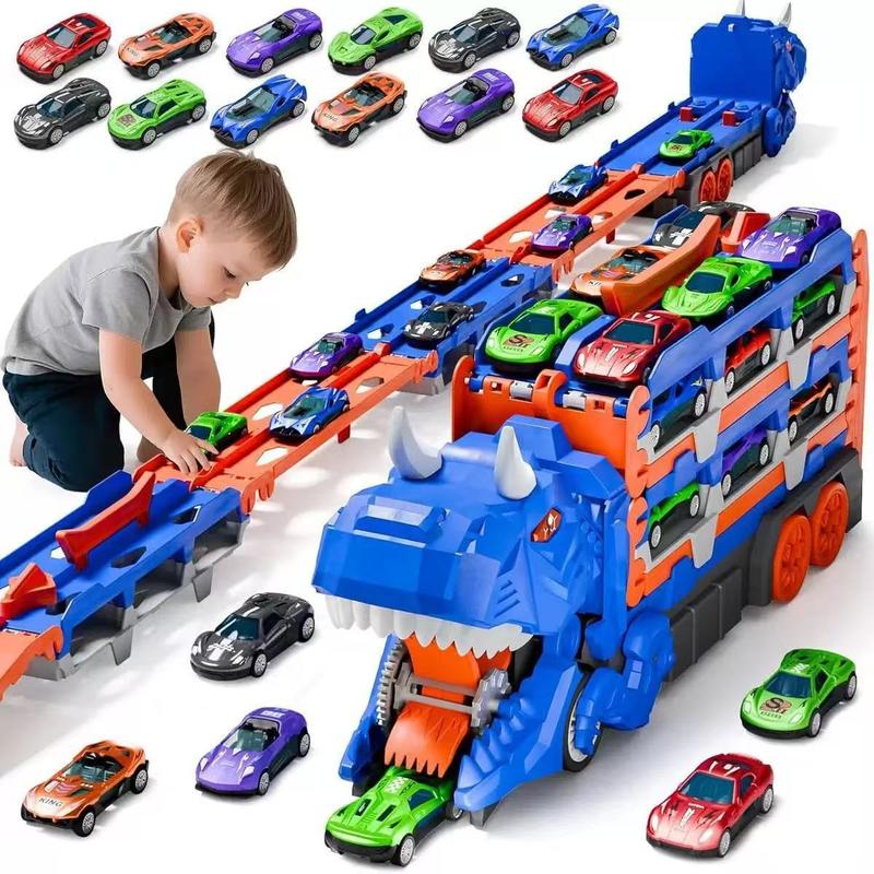 Dinosaur Transport Truck Toy for Toddlers – 12 Die-Cast Cars, Transforms into Dino, Perfect Gift for 3-6 Year Old Boys