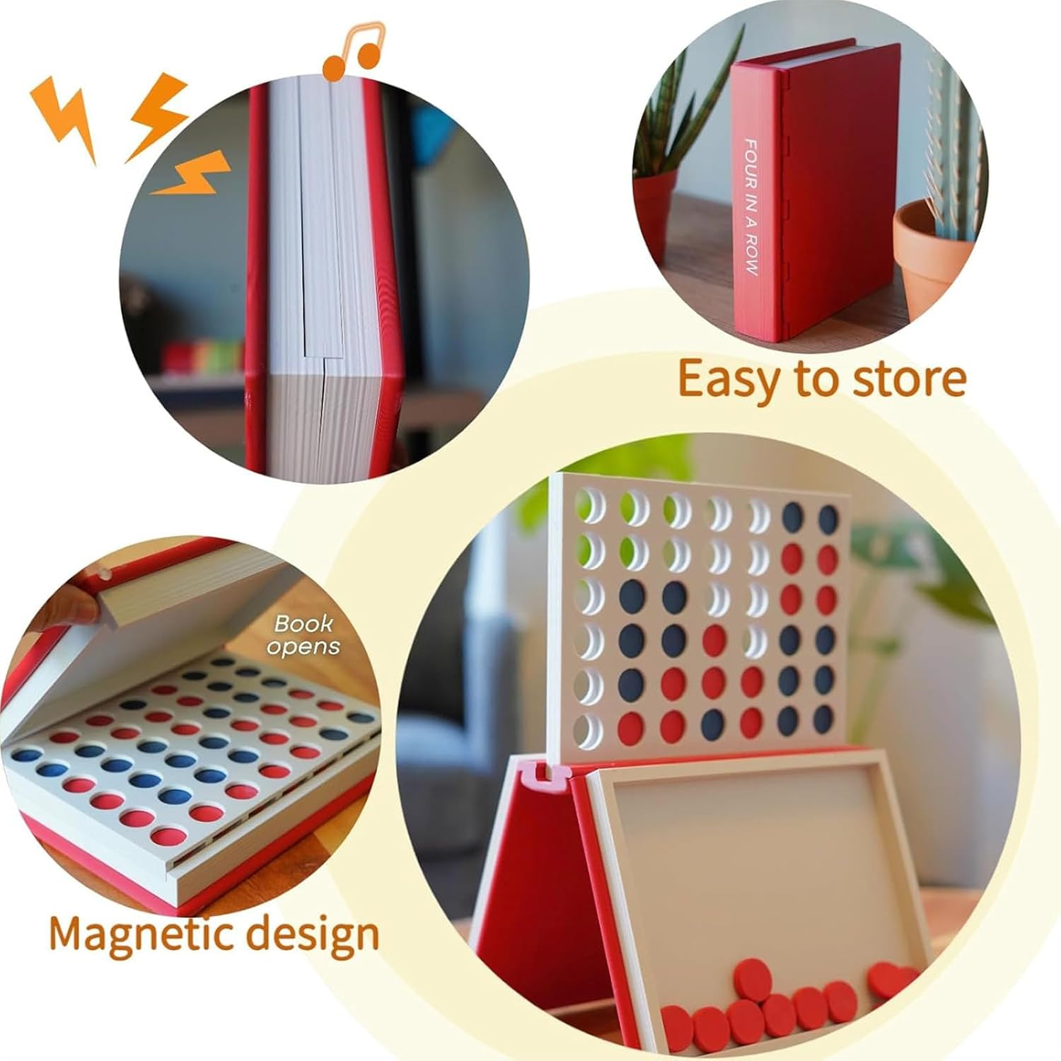 Playbook’d - Four in a Row, 3D Printed Magnetic Board Game with Built-in Storage, Foldable Strategy Family Game