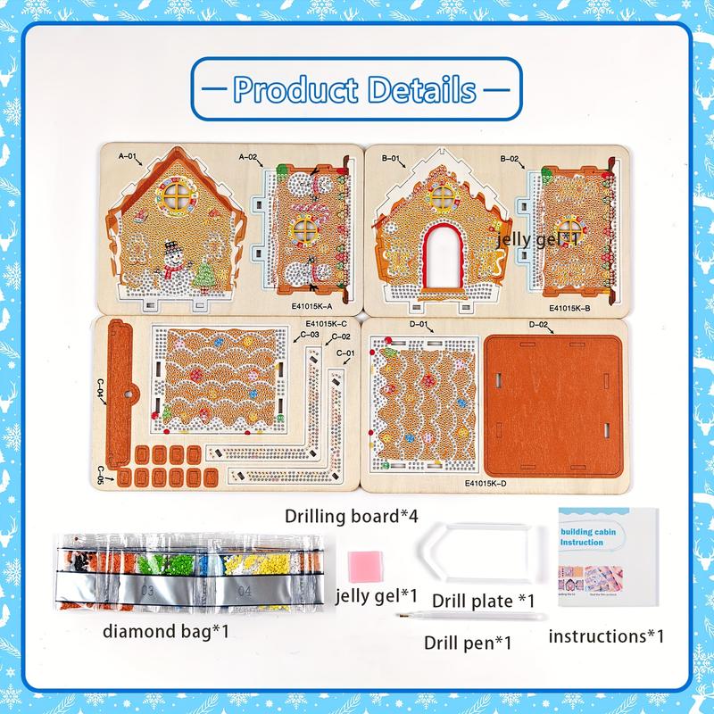 DIY Wooden Jigsaw Puzzle Christmas Gingerbread House | 3D Diamond Art Kit | Detailed Diamond Art, Seasonal Craft Project