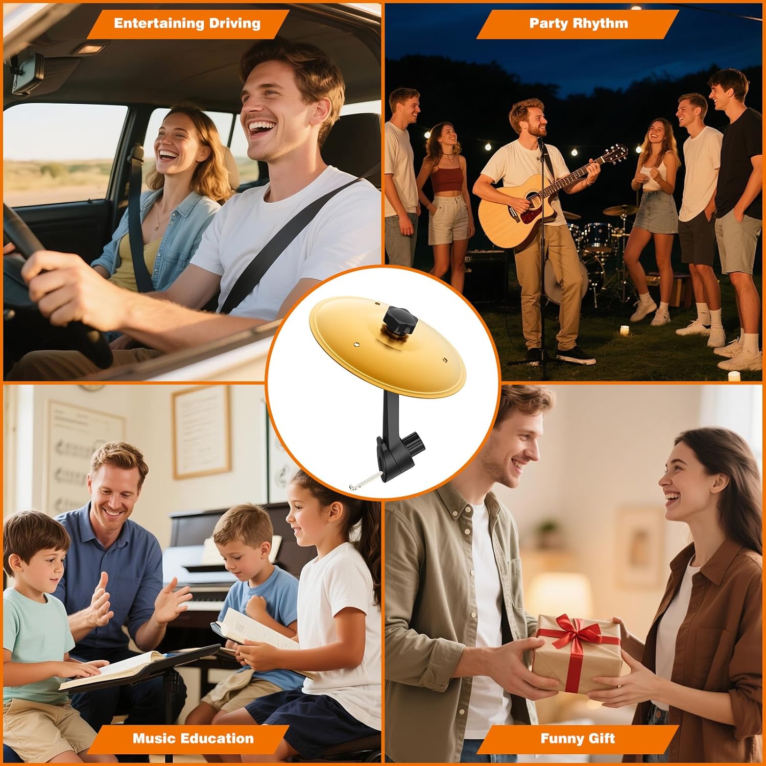 Mini Drum Crash Cymbal Set with Mini Drum Stick, Funny Musical Instruments Gadget for Drummer Music Lovers Gift, Compact Durable Car Accessory for Most Vehicles