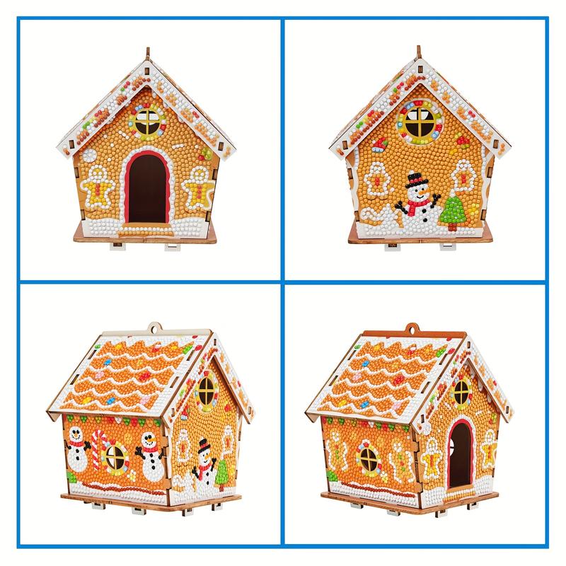 DIY Wooden Jigsaw Puzzle Christmas Gingerbread House | 3D Diamond Art Kit | Detailed Diamond Art, Seasonal Craft Project