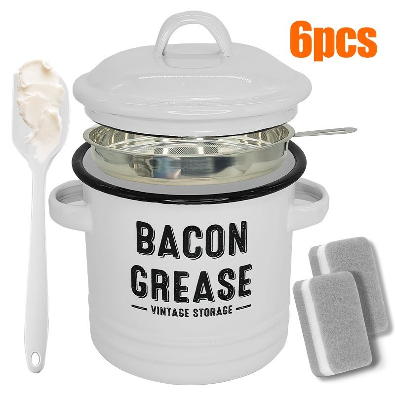Bacon Grease Container with Strainer & Food-Grade Silicone Spatula,