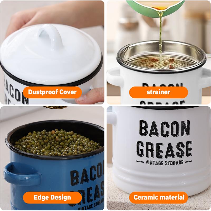 Bacon Grease Container with Strainer & Food-Grade Silicone Spatula,
