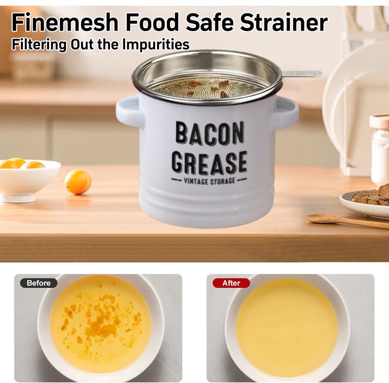 Bacon Grease Container with Strainer & Food-Grade Silicone Spatula,