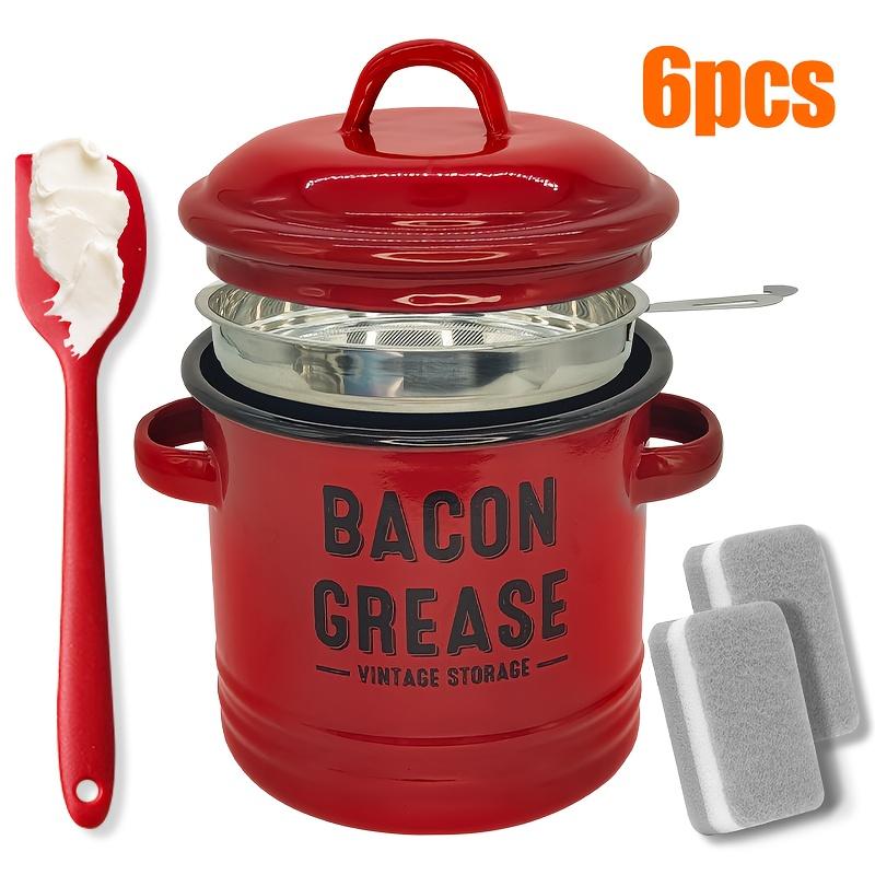 Bacon Grease Container with Strainer & Food-Grade Silicone Spatula,