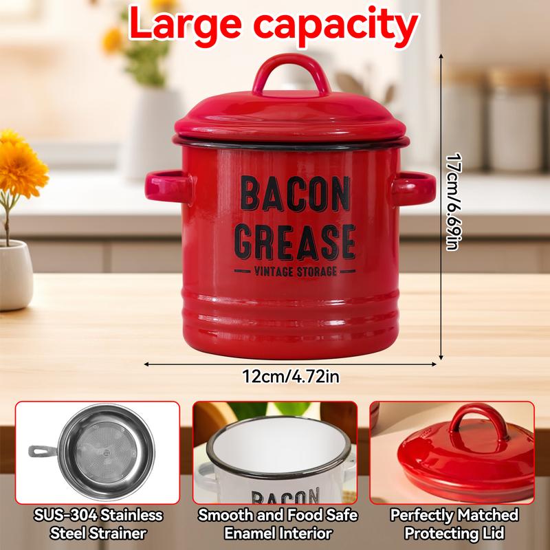 Bacon Grease Container with Strainer & Food-Grade Silicone Spatula,
