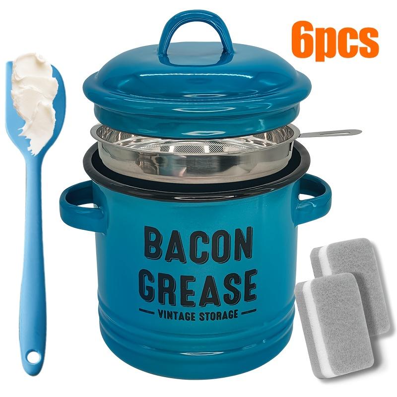 Bacon Grease Container with Strainer & Food-Grade Silicone Spatula,