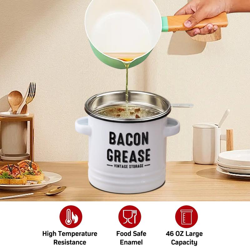 Bacon Grease Container with Strainer & Food-Grade Silicone Spatula,