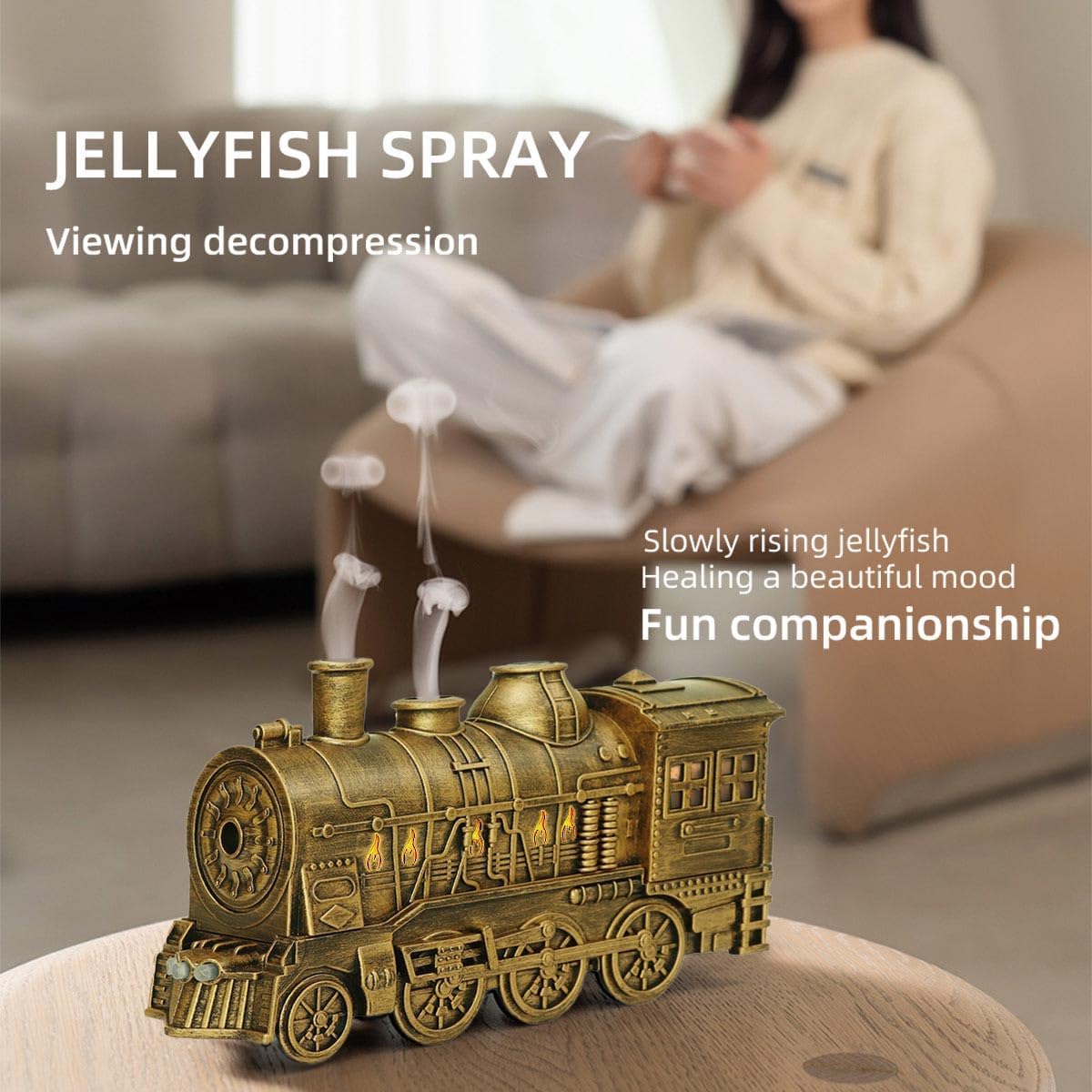 300ML Vintage Steam Train Aromatherapy Essential Oil Diffuser Humidifier with 2-Color LED Light, 2 Mist Modes, Auto Shut-Off,