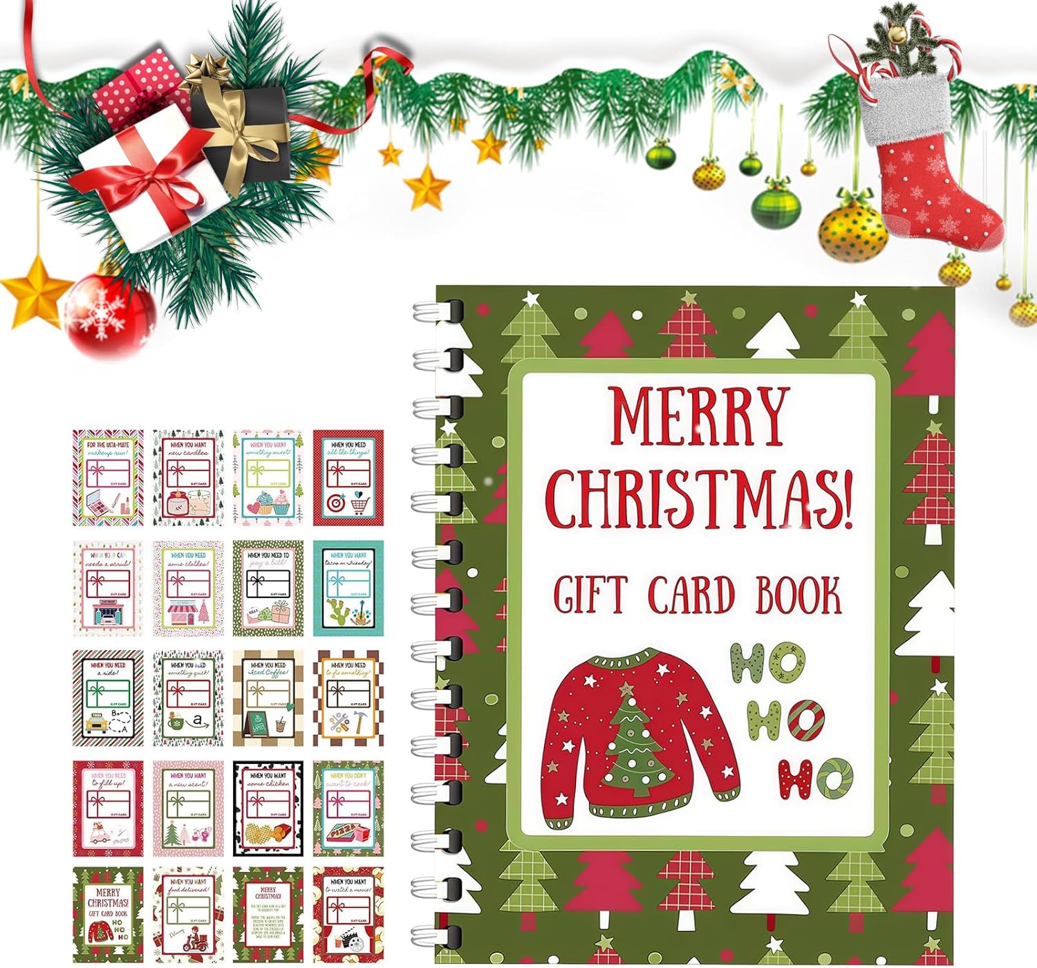 Christmas Gift Card Book, 5x7 Color Spiral-Bound Book, DIY Personalized Xmas Gifts for Family, Friends, Students
