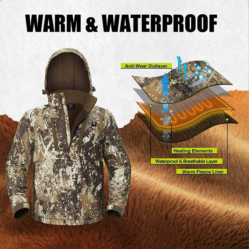 TIDEWE Men’s Heated Duck Hunting Jacket with Fleece Lining, Waterproof 1/2 Zip Jacket for Hunting