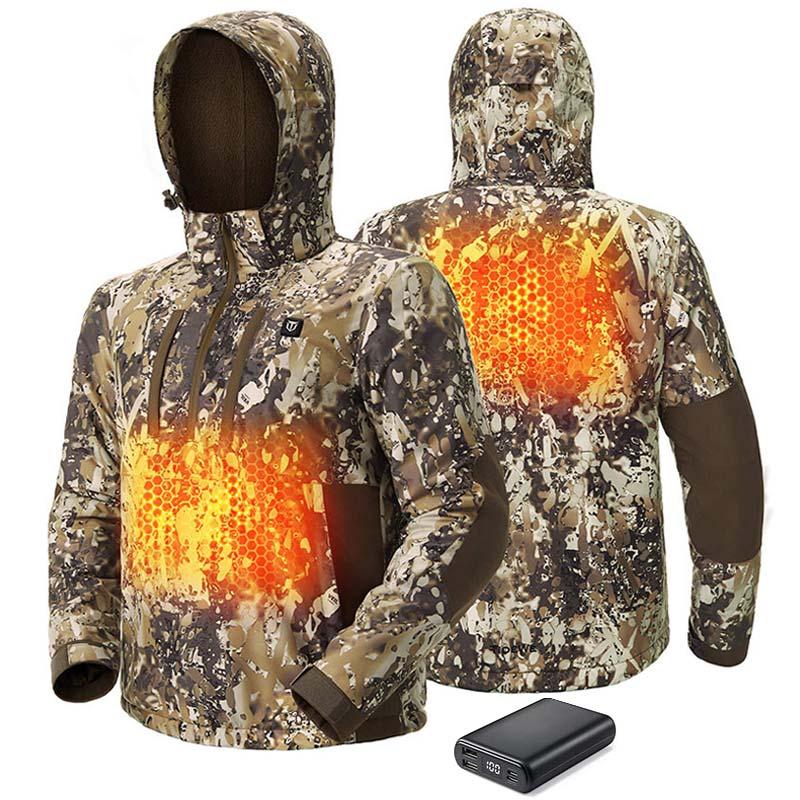 TIDEWE Men’s Heated Duck Hunting Jacket with Fleece Lining, Waterproof 1/2 Zip Jacket for Hunting