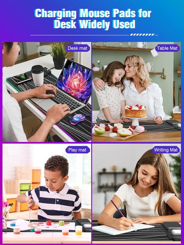XXL Gaming Mouse Pad with Magnetic Wireless Charging, RGB Black Mousepad Desk Mat with 15W Fast Charger,
