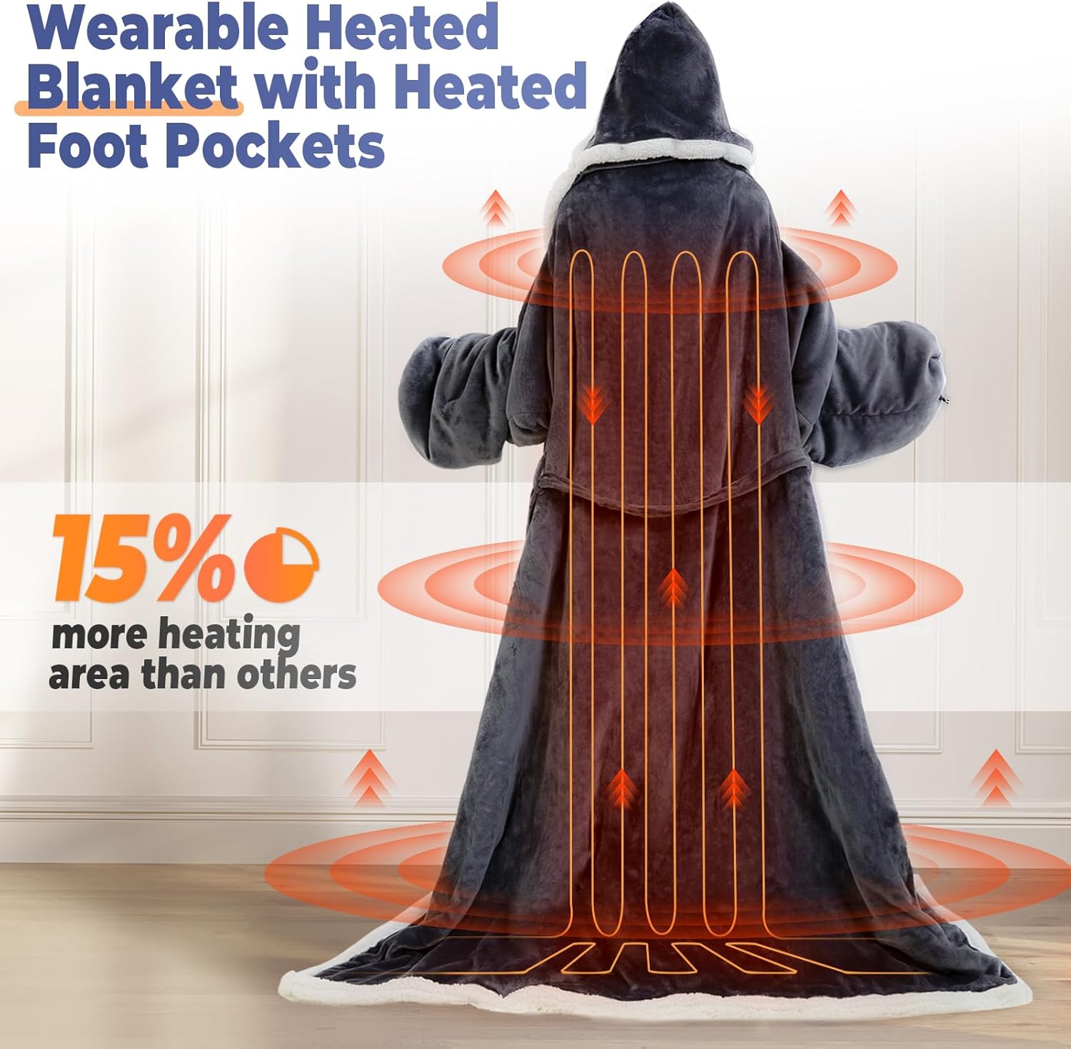 Wearable Heated Blanket with Foot Pocket: Total Body Warmth, Hands-Free Comfort! 50*70