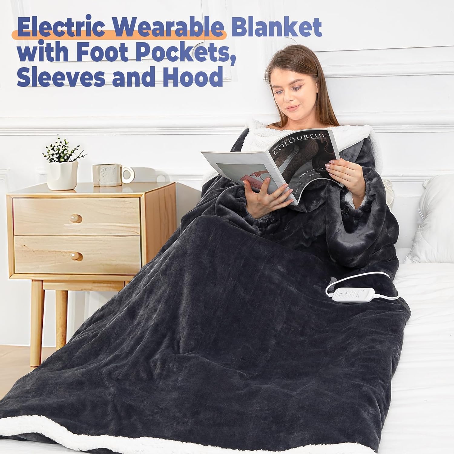 Wearable Heated Blanket with Foot Pocket: Total Body Warmth, Hands-Free Comfort! 50*70
