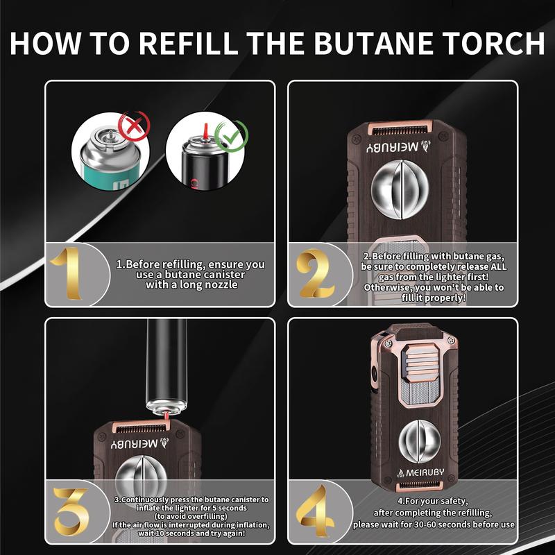5-in-1 Butane Torch Lighter, Refillable Jet Flame Lighter with V-Cutter, Punch, Holder and Draw Tool,