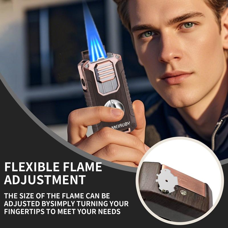 5-in-1 Butane Torch Lighter, Refillable Jet Flame Lighter with V-Cutter, Punch, Holder and Draw Tool,