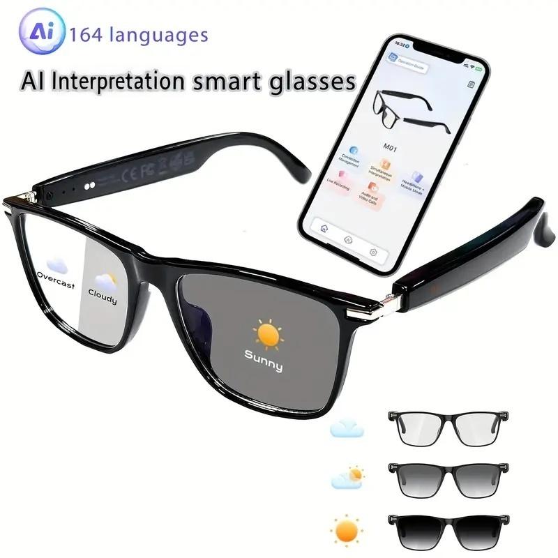 AI Interpretation Smart Glasses,160 Languages, Chat GPT,Audio Glasses for Men And Women,Microphone And Speaker, HD Voice Calls And HIFI Music Quality,Hands-Free Calling,Color Changing Lens, Suitable for Riding,Driving,Travel