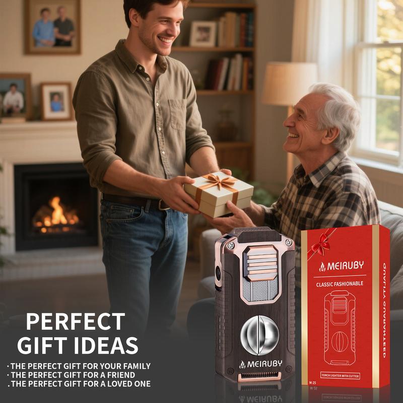 5-in-1 Butane Torch Lighter, Refillable Jet Flame Lighter with V-Cutter, Punch, Holder and Draw Tool,