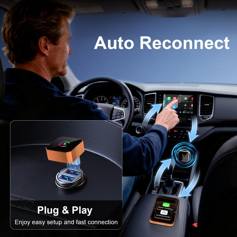 Aimoon New CarPlay 2026 Wireless Adapter for iPhone/Android Apple 17 Orange Fast Connect No Delay Hands-Free Calling