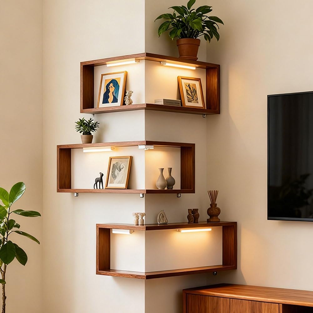 Corner Wall Shelf with Light,Illuminated Smart Corner Shelves that Light Up Your Space,