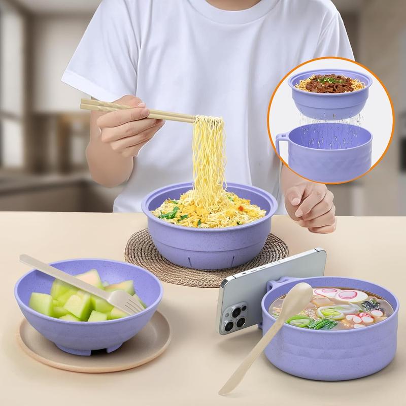 Ramen Bowl Set, 1/2 Counts Microwave Safe Instant Noodle Bowl & Tableware Kit