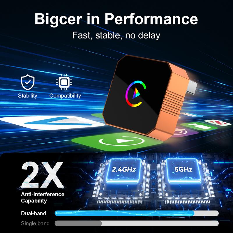 Aimoon New CarPlay 2026 Wireless Adapter for iPhone/Android Apple 17 Orange Fast Connect No Delay Hands-Free Calling