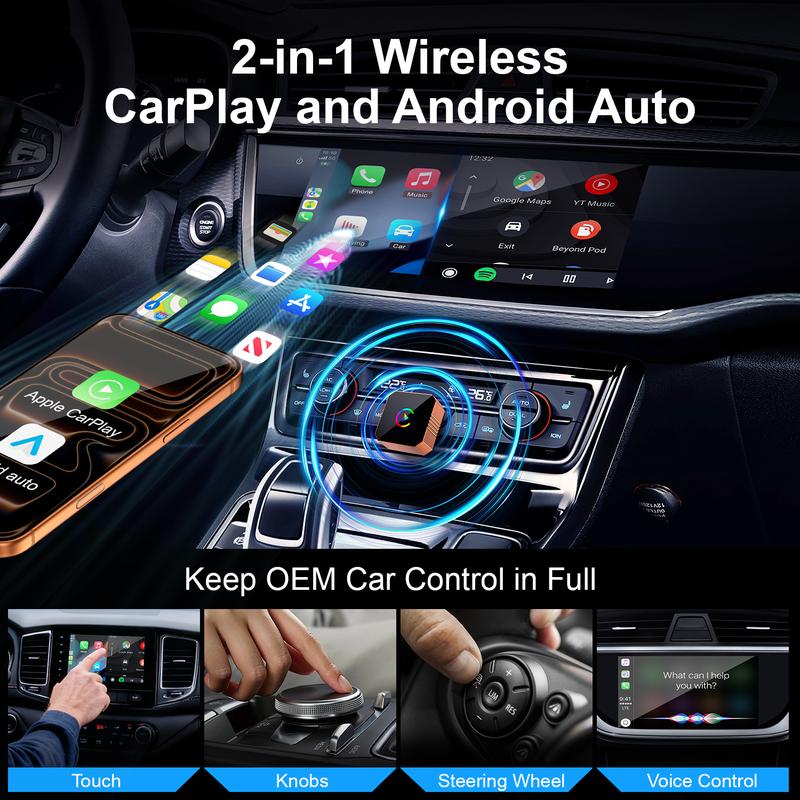 Aimoon New CarPlay 2026 Wireless Adapter for iPhone/Android Apple 17 Orange Fast Connect No Delay Hands-Free Calling