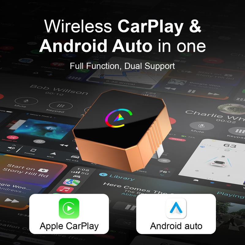 Aimoon New CarPlay 2026 Wireless Adapter for iPhone/Android Apple 17 Orange Fast Connect No Delay Hands-Free Calling