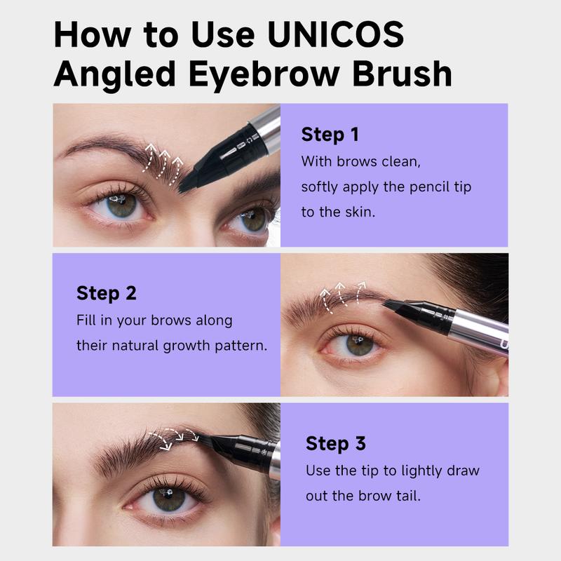 Unicos Eyebrow Angled Brush, Utra-Fine Fibers, Self-Feeding Smooth Application, Long-Lasting Formula for Daily Makeup,