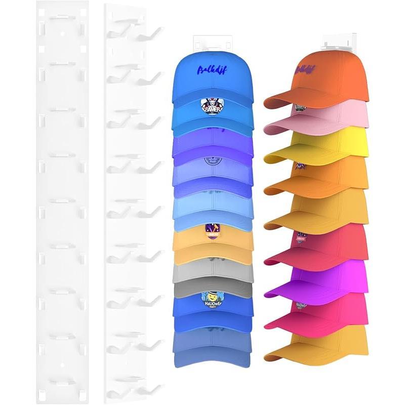 2 Hat Organizer Wall Mounted Baseball Cap Rack.Holds 18 Hats for Closet Door Bedroom Easy Access Display