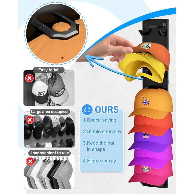 2 Hat Organizer Wall Mounted Baseball Cap Rack.Holds 18 Hats for Closet Door Bedroom Easy Access Display