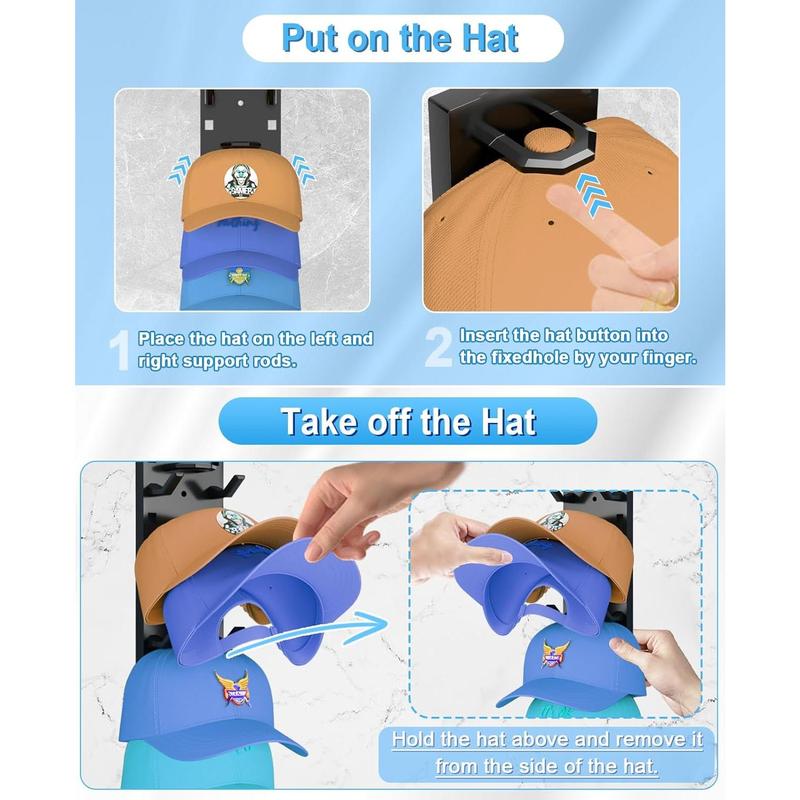 2 Hat Organizer Wall Mounted Baseball Cap Rack.Holds 18 Hats for Closet Door Bedroom Easy Access Display