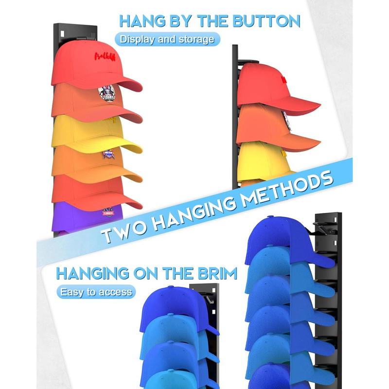 2 Hat Organizer Wall Mounted Baseball Cap Rack.Holds 18 Hats for Closet Door Bedroom Easy Access Display