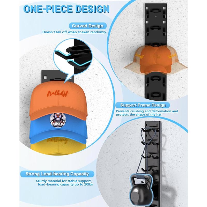 2 Hat Organizer Wall Mounted Baseball Cap Rack.Holds 18 Hats for Closet Door Bedroom Easy Access Display