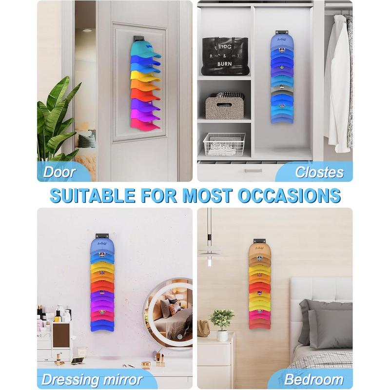 2 Hat Organizer Wall Mounted Baseball Cap Rack.Holds 18 Hats for Closet Door Bedroom Easy Access Display