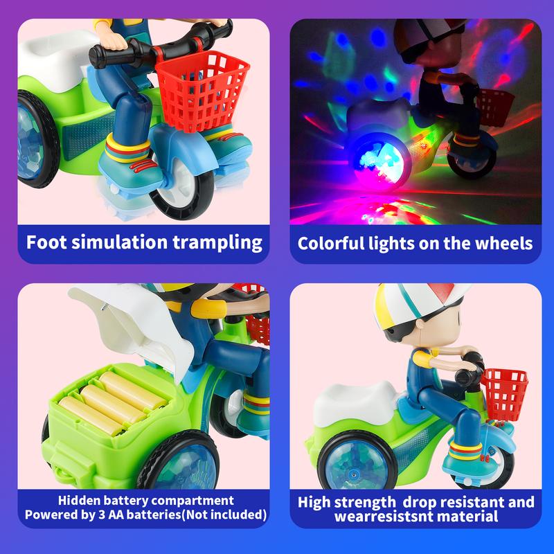🔥Kids Electric Stunt Tricycle Toy with Lights Music Wiggling Action & Obstacle Avoidance Fun