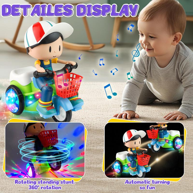 🔥Kids Electric Stunt Tricycle Toy with Lights Music Wiggling Action & Obstacle Avoidance Fun