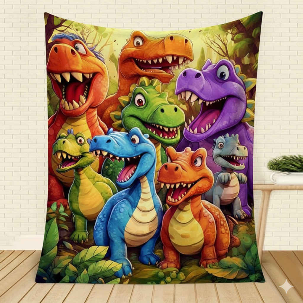 🦖Cute Smiling Dinosaurs 2D Print Flannel