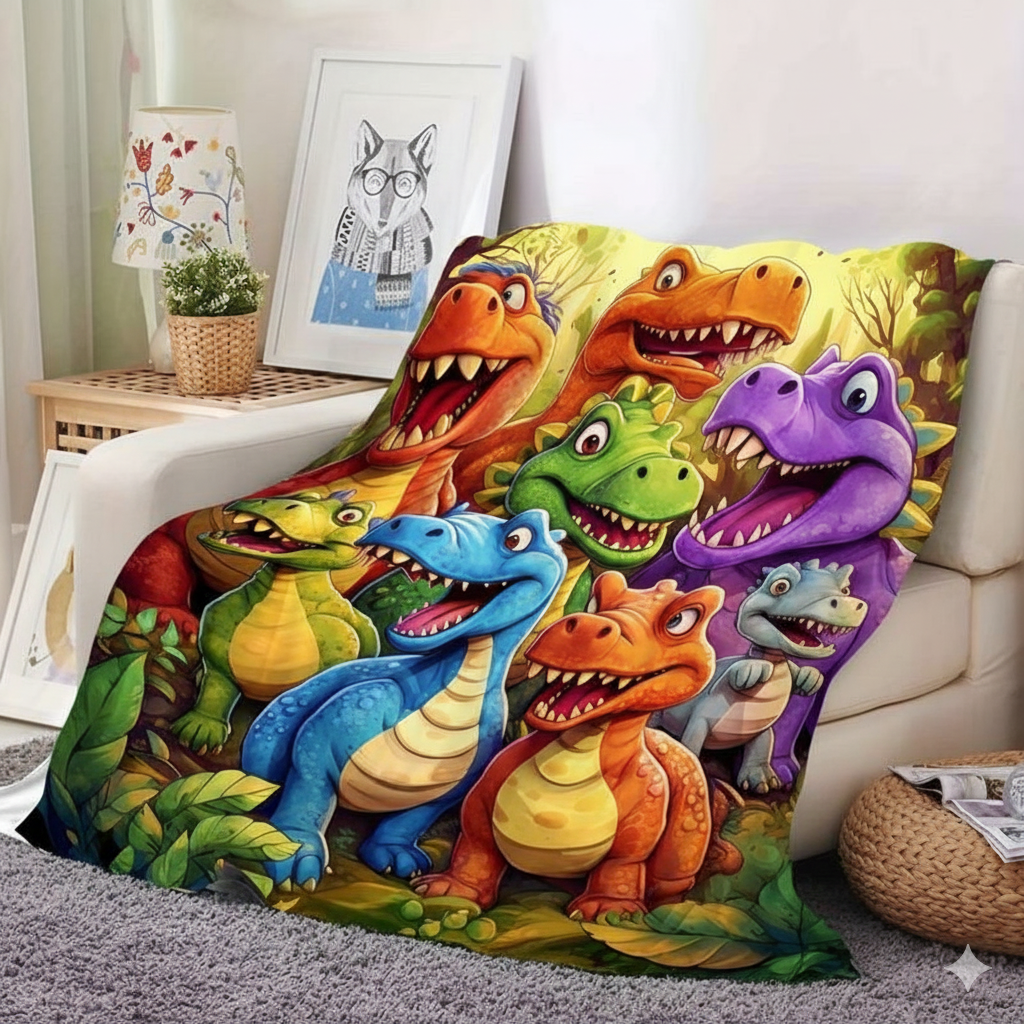 🦖Cute Smiling Dinosaurs 2D Print Flannel