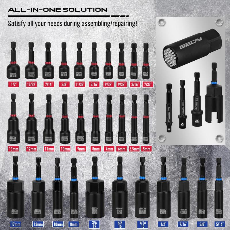 80-Piece Magnetic Impact Nut Driver Set Metric & SAE with Socket Adapters