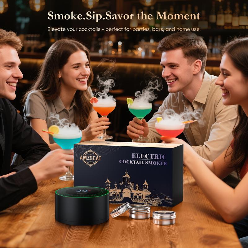 Amzseat Electric Whiskey Smoker Kit Built-in Lighter, No Butane Needed, Rechargeable Cocktail Smoker Kit with 6 Wood Chips