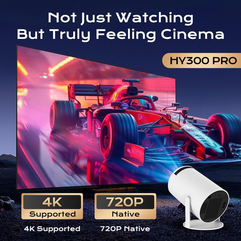 HY300Pro+ Portable Projector Outdoor Mini 4K Decoding with 5G WiFi 6 & BT 5.0 720P Full HD 160 ANSI Lumens for Android Audio Bluetooth Gaming Home Theater