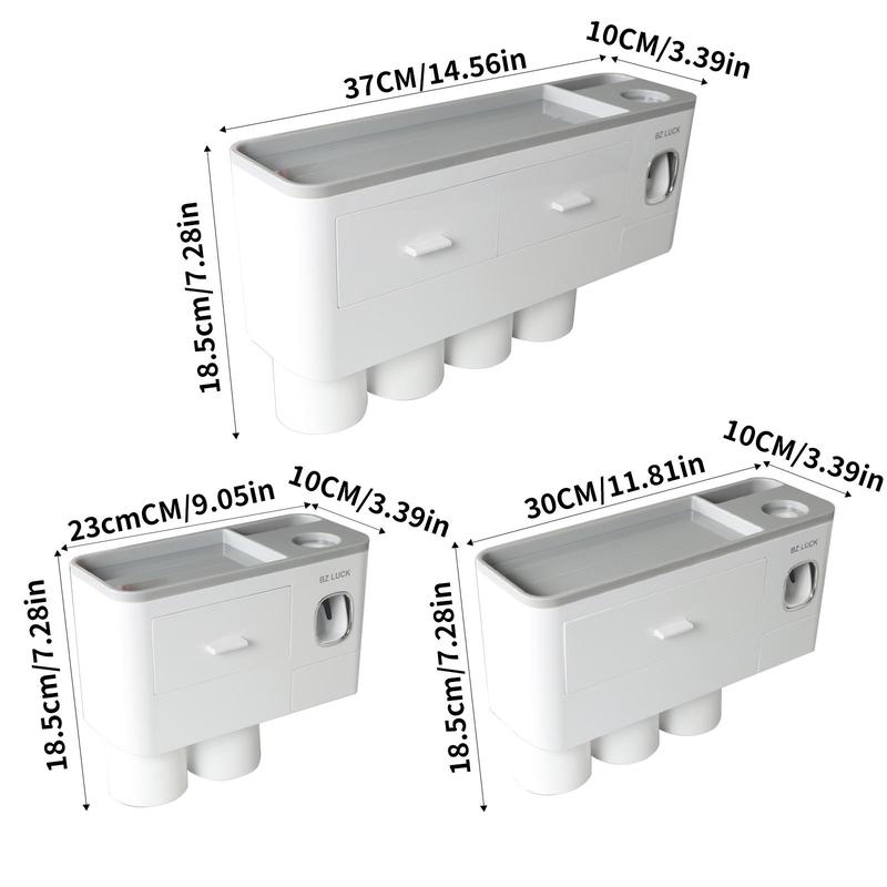 2-4 Cup Toothbrush Holders for Bathrooms - Wall Mounted with Toothpaste Dispenser - CosmeticDrawe, Large Capacity Tray & Bathroom Accessories