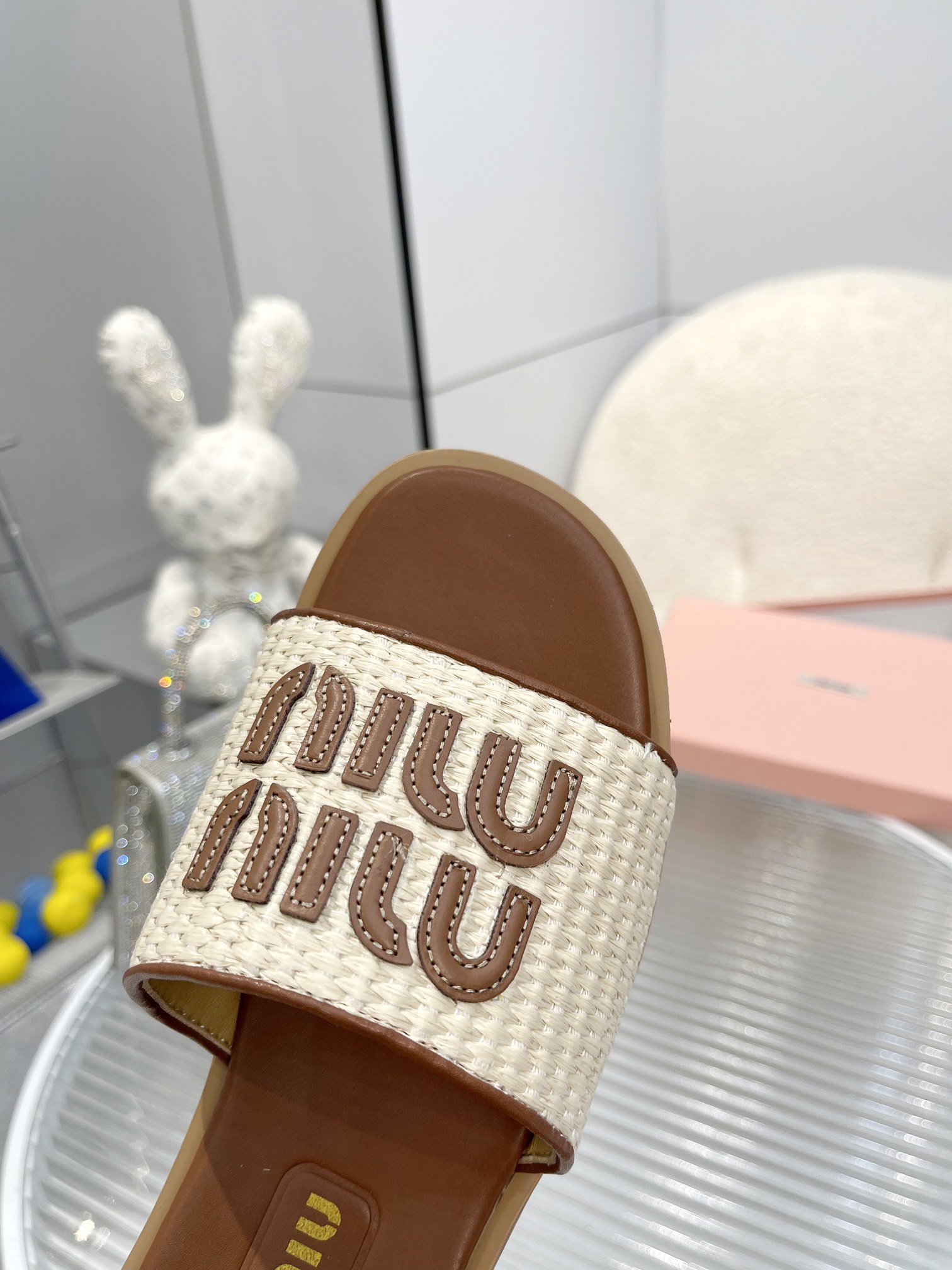 Miu miu Women designer slipper slides sandal summer sandals shoes Woven cowhide flat bottom slippers