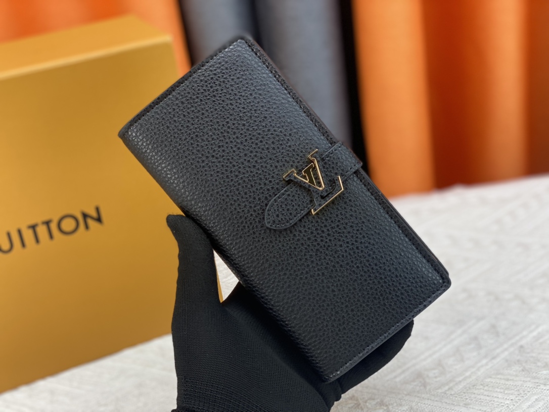 Luxury Designer Bag Women's Fashion Bag Black Money clip Soft grain leather for instant contrast Lining card sandwich zipper coin bag V-shaped sandwich for easy storage