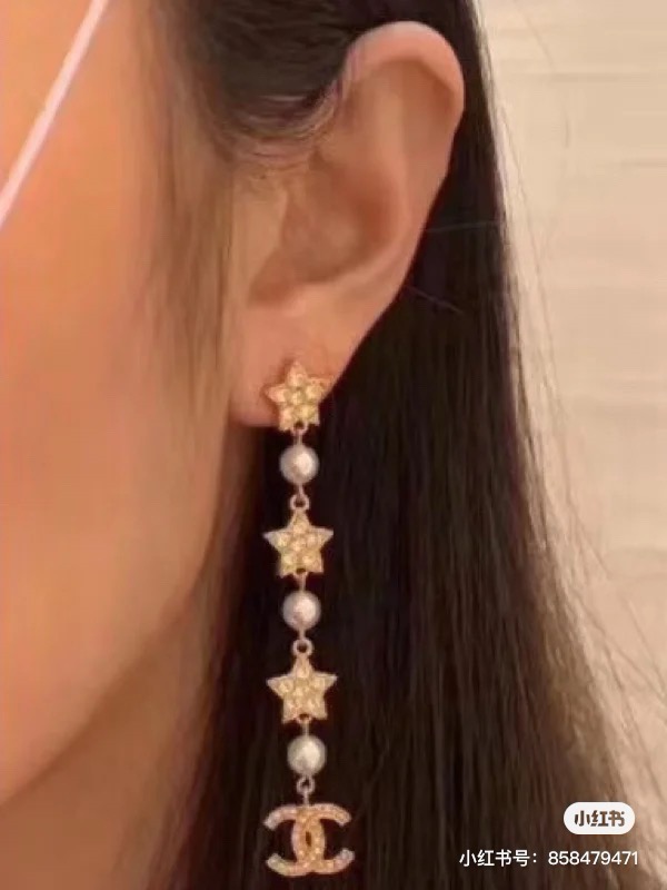 Luxury designer earrings new full of diamond five-pointed star long pearl noble generous simple exquisite original material sterling silver needle all fashion