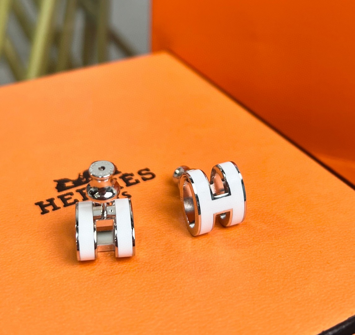 Luxury designer earrings Classic H Enamel Oval selected material plated thick gold atmospheric quality sweet silver white