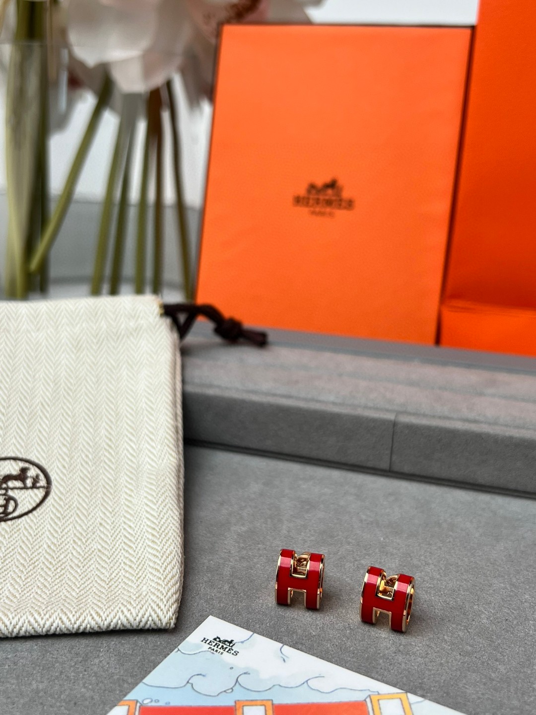 Luxury Designer Earrings Orange and Red Classic H Selected materials plated Thick gold Atmospheric Quality Sweet earrings and pendants for dual use